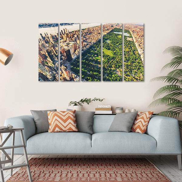 View Of Manhattan Canvas Wall Art-5 Horizontal-Gallery Wrap-22" x 12"-Tiaracle