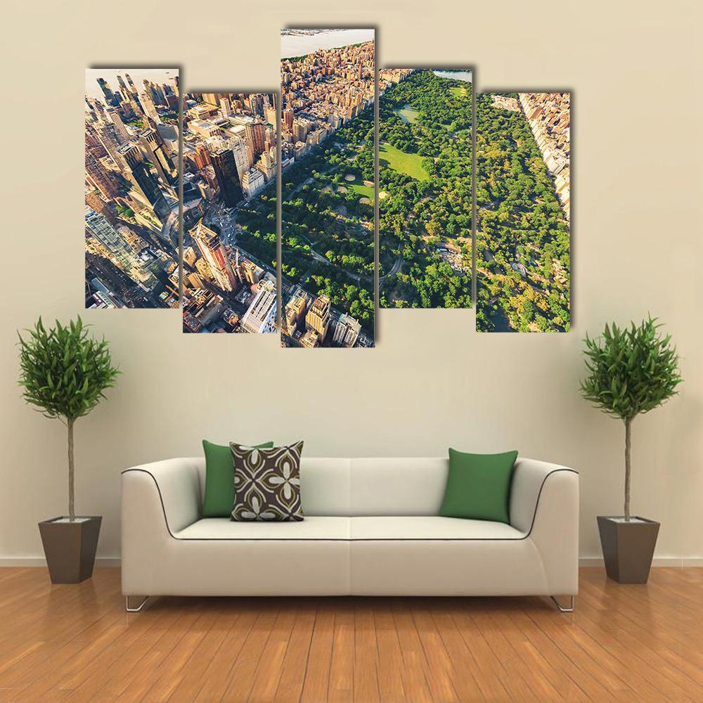 View Of Manhattan Canvas Wall Art-5 Pop-Gallery Wrap-47" x 32"-Tiaracle