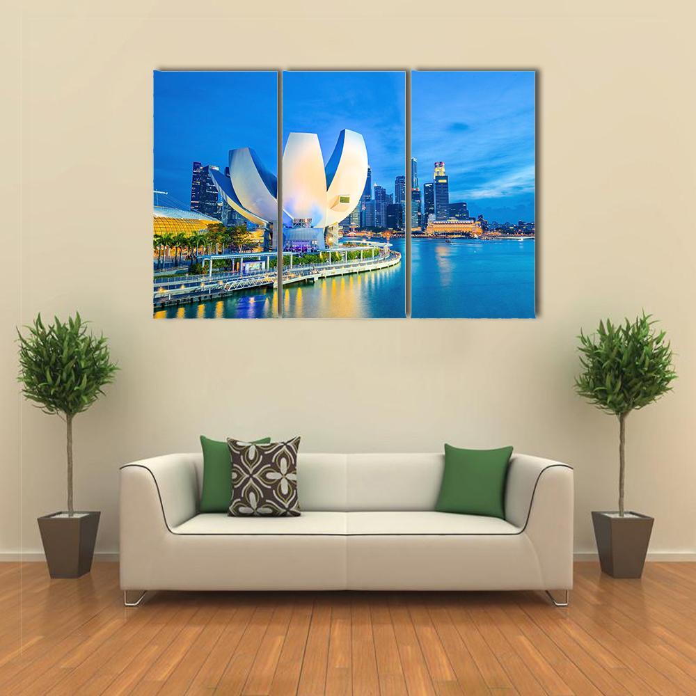 Marina Bay With Museum Canvas Wall Art-3 Horizontal-Gallery Wrap-37" x 24"-Tiaracle
