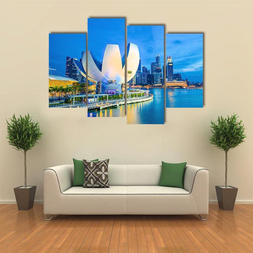 Marina Bay With Museum Canvas Wall Art-4 Pop-Gallery Wrap-50" x 32"-Tiaracle