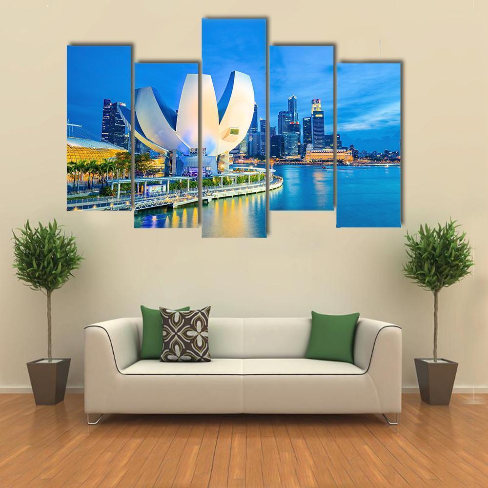 Marina Bay With Museum Canvas Wall Art-5 Pop-Gallery Wrap-47" x 32"-Tiaracle