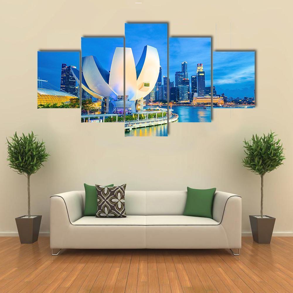 Marina Bay With Museum Canvas Wall Art-5 Star-Gallery Wrap-62" x 32"-Tiaracle