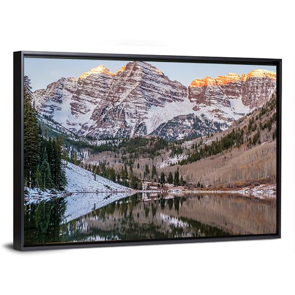 View Of Maroon Bells And Maroon Lake Canvas Wall Art-3 Horizontal-Gallery Wrap-25" x 16"-Tiaracle