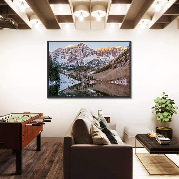 View Of Maroon Bells And Maroon Lake Canvas Wall Art-3 Horizontal-Gallery Wrap-25" x 16"-Tiaracle