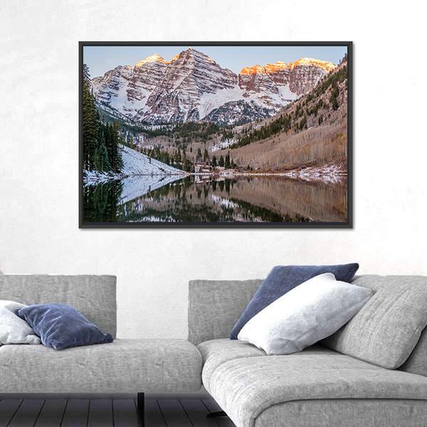 View Of Maroon Bells And Maroon Lake Canvas Wall Art-3 Horizontal-Gallery Wrap-25" x 16"-Tiaracle