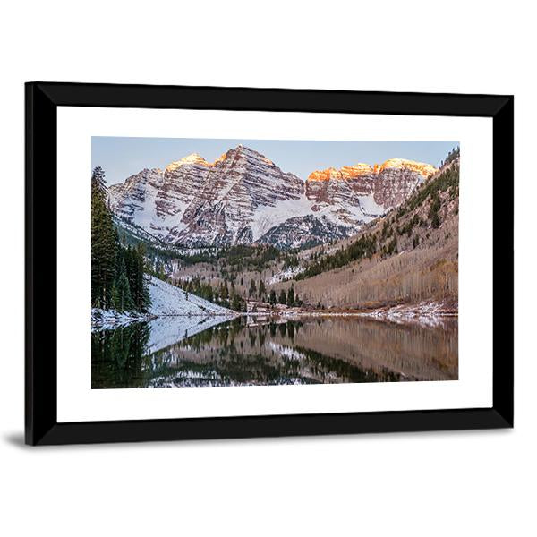 View Of Maroon Bells And Maroon Lake Canvas Wall Art-3 Horizontal-Gallery Wrap-25" x 16"-Tiaracle