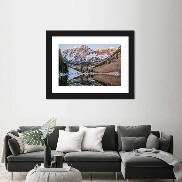 View Of Maroon Bells And Maroon Lake Canvas Wall Art-3 Horizontal-Gallery Wrap-25" x 16"-Tiaracle