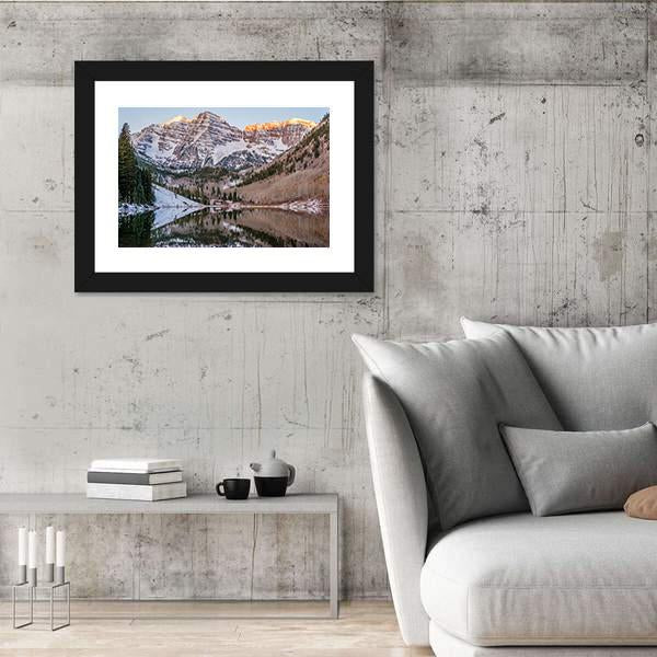 View Of Maroon Bells And Maroon Lake Canvas Wall Art-3 Horizontal-Gallery Wrap-25" x 16"-Tiaracle