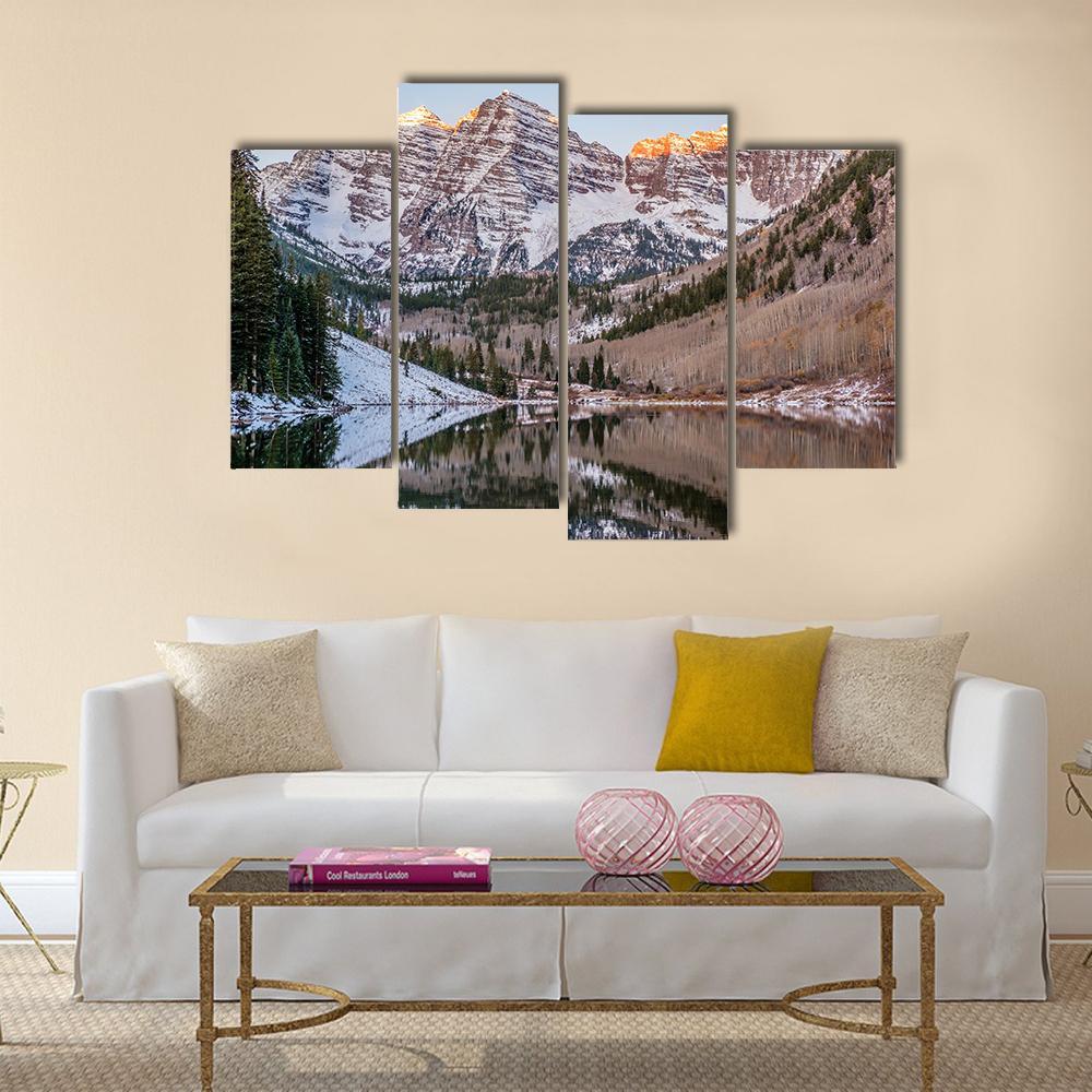View Of Maroon Bells And Maroon Lake Canvas Wall Art-4 Pop-Gallery Wrap-50" x 32"-Tiaracle