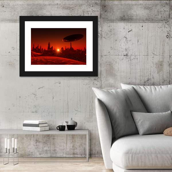View Of Mars And Spaceship At Sunset Canvas Wall Art-5 Horizontal-Gallery Wrap-22" x 12"-Tiaracle