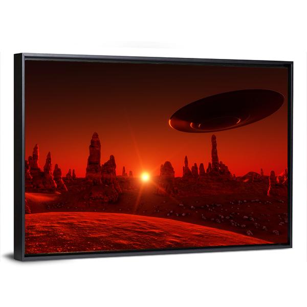 View Of Mars And Spaceship At Sunset Canvas Wall Art-5 Horizontal-Gallery Wrap-22" x 12"-Tiaracle