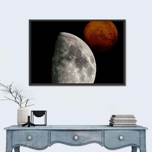 View Of Mars From Moon Canvas Wall Art-1 Piece-Floating Frame-24" x 16"-Tiaracle