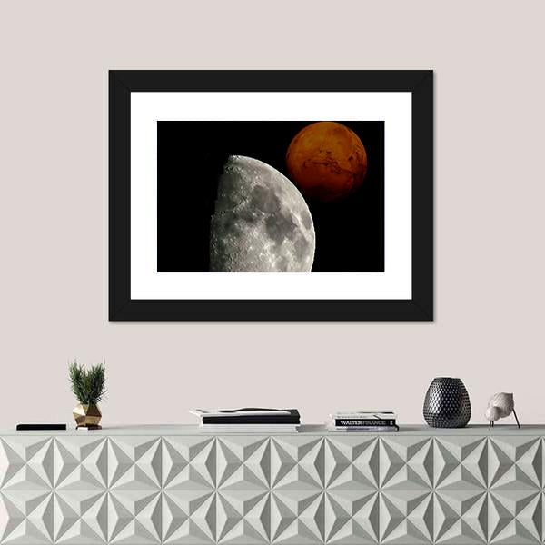 View Of Mars From Moon Canvas Wall Art-1 Piece-Framed Print-20" x 16"-Tiaracle