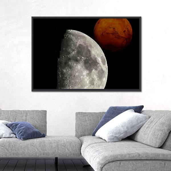 View Of Mars From Moon Canvas Wall Art-3 Horizontal-Gallery Wrap-25" x 16"-Tiaracle