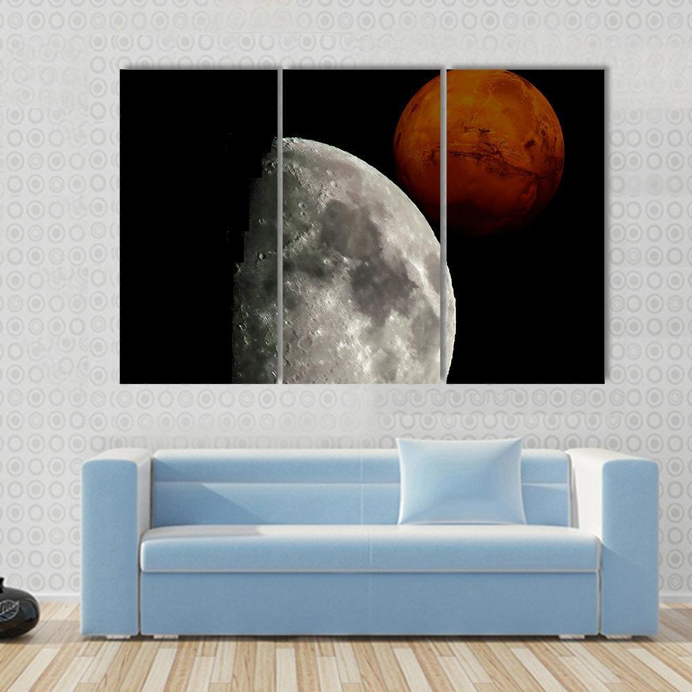 View Of Mars From Moon Canvas Wall Art-3 Horizontal-Gallery Wrap-37" x 24"-Tiaracle