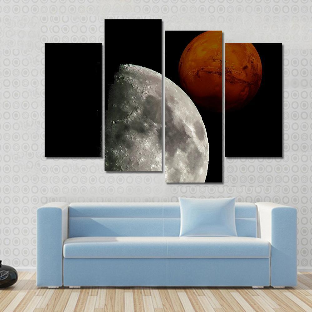 View Of Mars From Moon Canvas Wall Art-4 Pop-Gallery Wrap-50" x 32"-Tiaracle