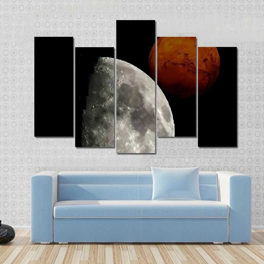 View Of Mars From Moon Canvas Wall Art-5 Pop-Gallery Wrap-47" x 32"-Tiaracle
