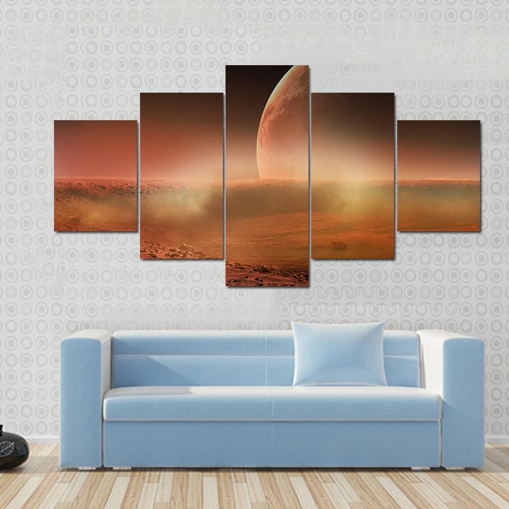 View Of Mars From Phobos Canvas Wall Art-5 Star-Gallery Wrap-62" x 32"-Tiaracle