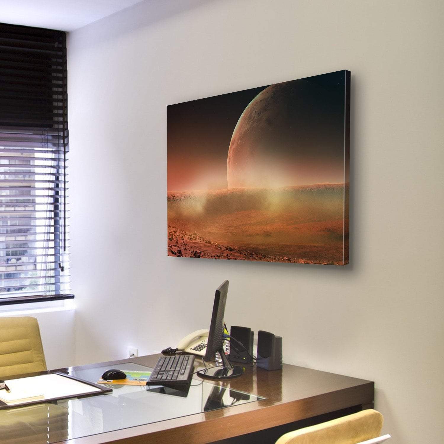 View Of Mars From Phobos Canvas Wall Art-3 Horizontal-Gallery Wrap-25" x 16"-Tiaracle