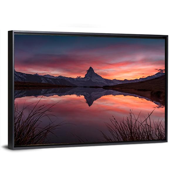 View Of Matterhorn With Reflection In Stelli Lake Canvas Wall Art-3 Horizontal-Gallery Wrap-25" x 16"-Tiaracle