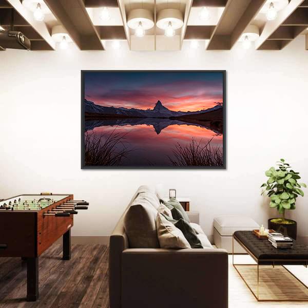 View Of Matterhorn With Reflection In Stelli Lake Canvas Wall Art-3 Horizontal-Gallery Wrap-25" x 16"-Tiaracle