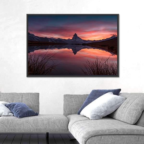 View Of Matterhorn With Reflection In Stelli Lake Canvas Wall Art-3 Horizontal-Gallery Wrap-25" x 16"-Tiaracle