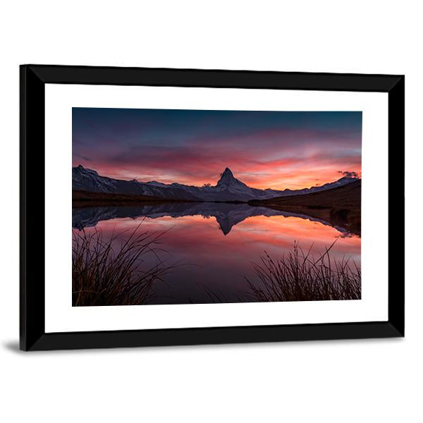 View Of Matterhorn With Reflection In Stelli Lake Canvas Wall Art-3 Horizontal-Gallery Wrap-25" x 16"-Tiaracle