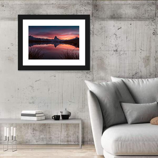 View Of Matterhorn With Reflection In Stelli Lake Canvas Wall Art-3 Horizontal-Gallery Wrap-25" x 16"-Tiaracle