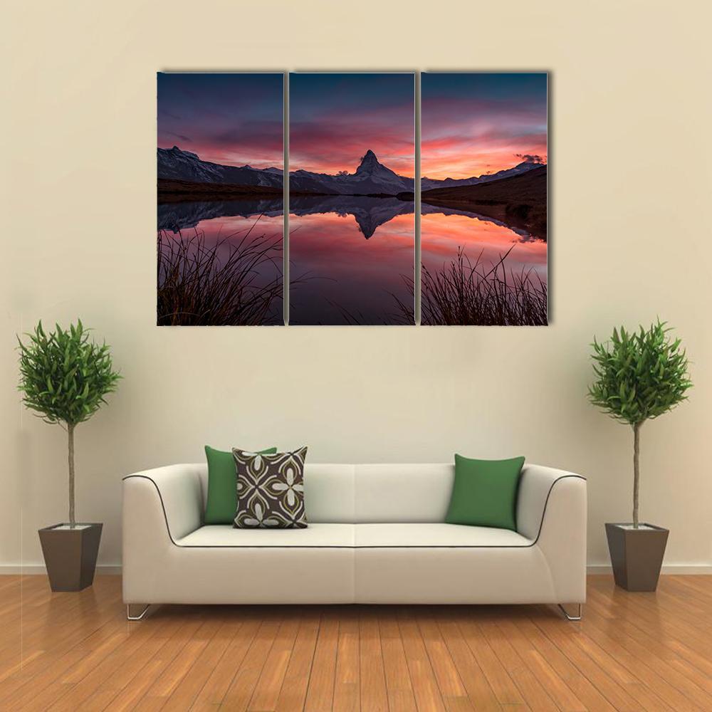 View Of Matterhorn With Reflection In Stelli Lake Canvas Wall Art-3 Horizontal-Gallery Wrap-37" x 24"-Tiaracle