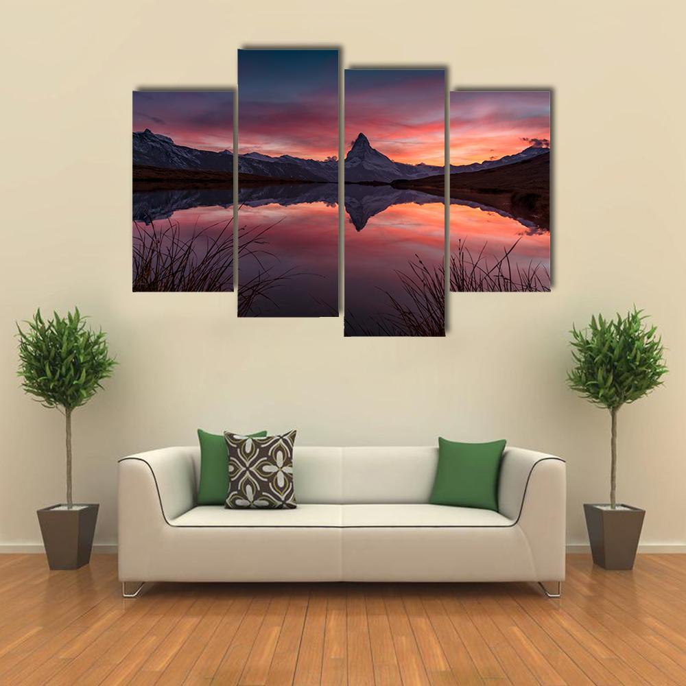 View Of Matterhorn With Reflection In Stelli Lake Canvas Wall Art-4 Pop-Gallery Wrap-50" x 32"-Tiaracle