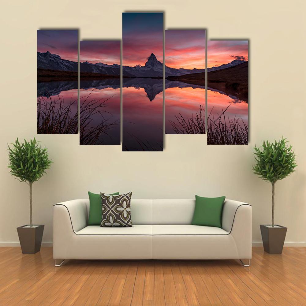 View Of Matterhorn With Reflection In Stelli Lake Canvas Wall Art-5 Pop-Gallery Wrap-47" x 32"-Tiaracle