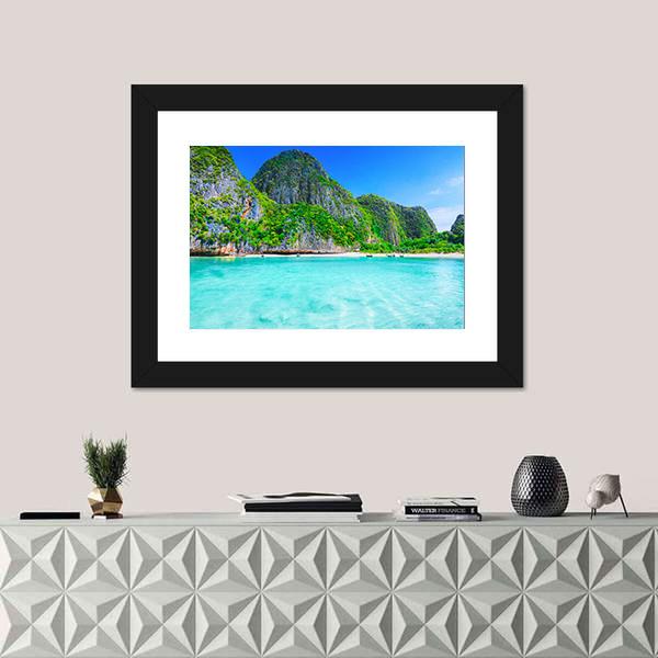 View Of Maya Bay Phi Phi Island Canvas Wall Art-1 Piece-Framed Print-20" x 16"-Tiaracle