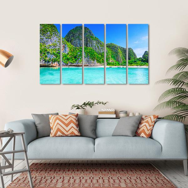 View Of Maya Bay Phi Phi Island Canvas Wall Art-5 Horizontal-Gallery Wrap-22" x 12"-Tiaracle