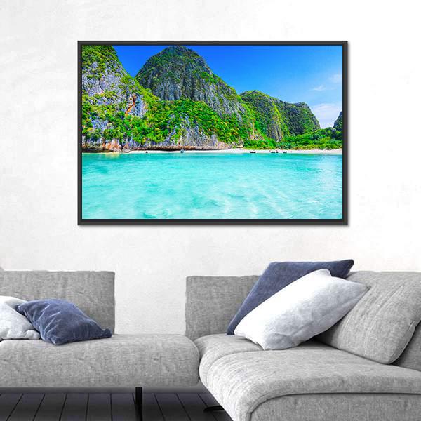 View Of Maya Bay Phi Phi Island Canvas Wall Art-5 Horizontal-Gallery Wrap-22" x 12"-Tiaracle