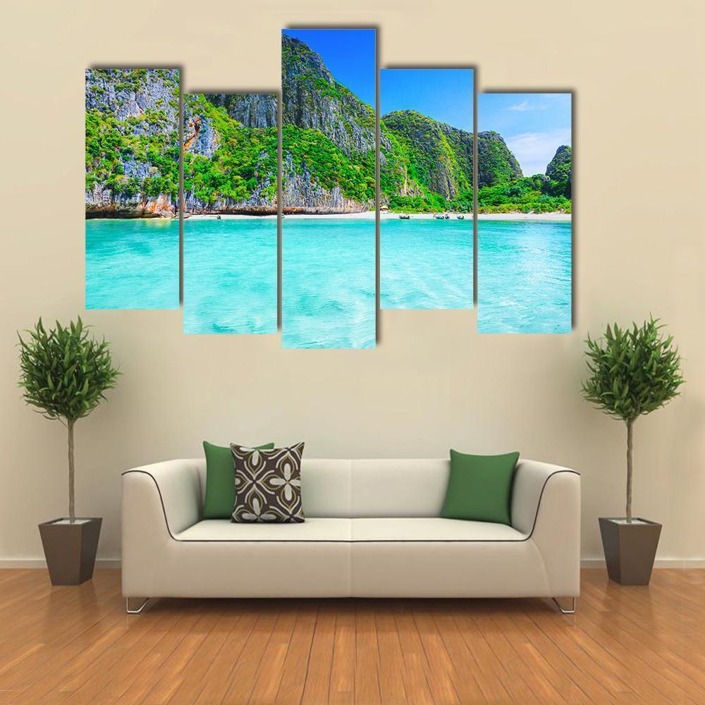 View Of Maya Bay Phi Phi Island Canvas Wall Art-5 Pop-Gallery Wrap-47" x 32"-Tiaracle