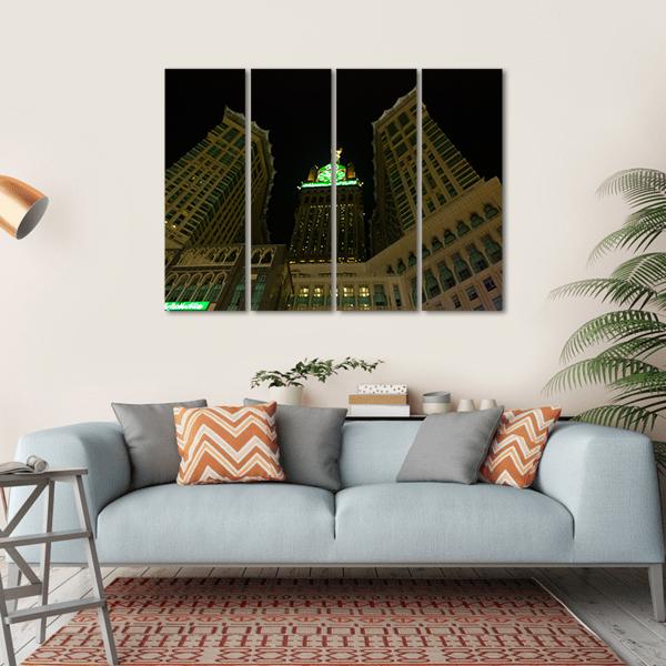View Of Mecca Clock Tower At Night Canvas Wall Art-4 Horizontal-Gallery Wrap-34" x 24"-Tiaracle