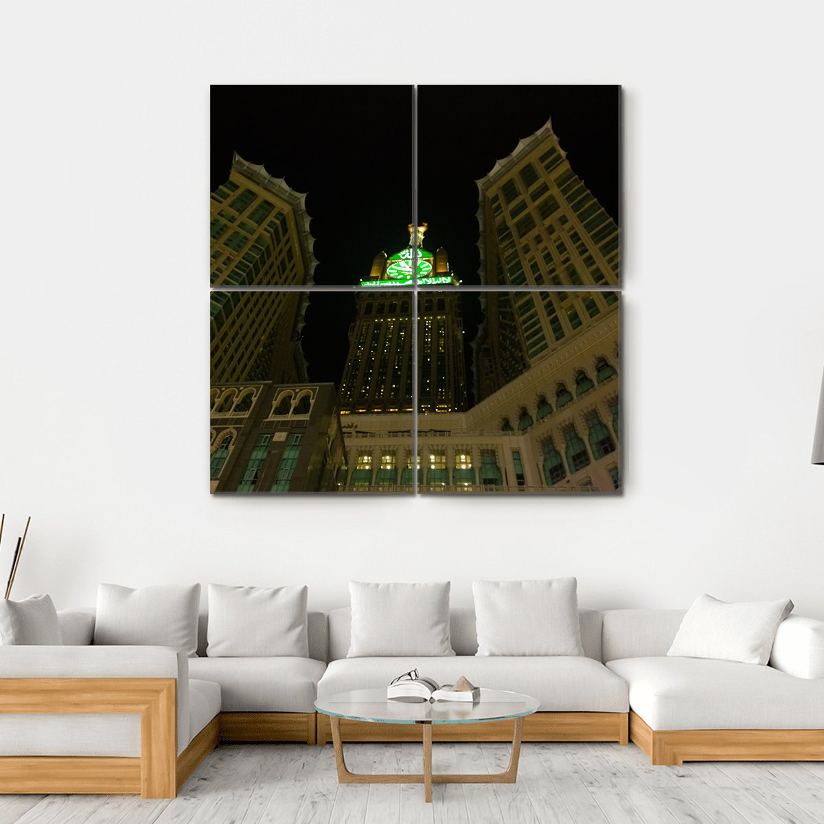 View Of Mecca Clock Tower At Night Canvas Wall Art-4 Square-Gallery Wrap-17" x 17"-Tiaracle