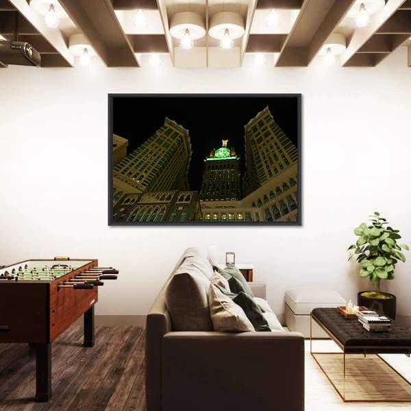 View Of Mecca Clock Tower At Night Canvas Wall Art-3 Horizontal-Gallery Wrap-25" x 16"-Tiaracle