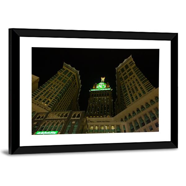 View Of Mecca Clock Tower At Night Canvas Wall Art-5 Horizontal-Gallery Wrap-22" x 12"-Tiaracle