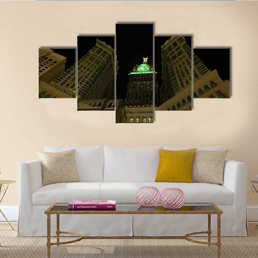 View Of Mecca Clock Tower At Night Canvas Wall Art-3 Horizontal-Gallery Wrap-37" x 24"-Tiaracle