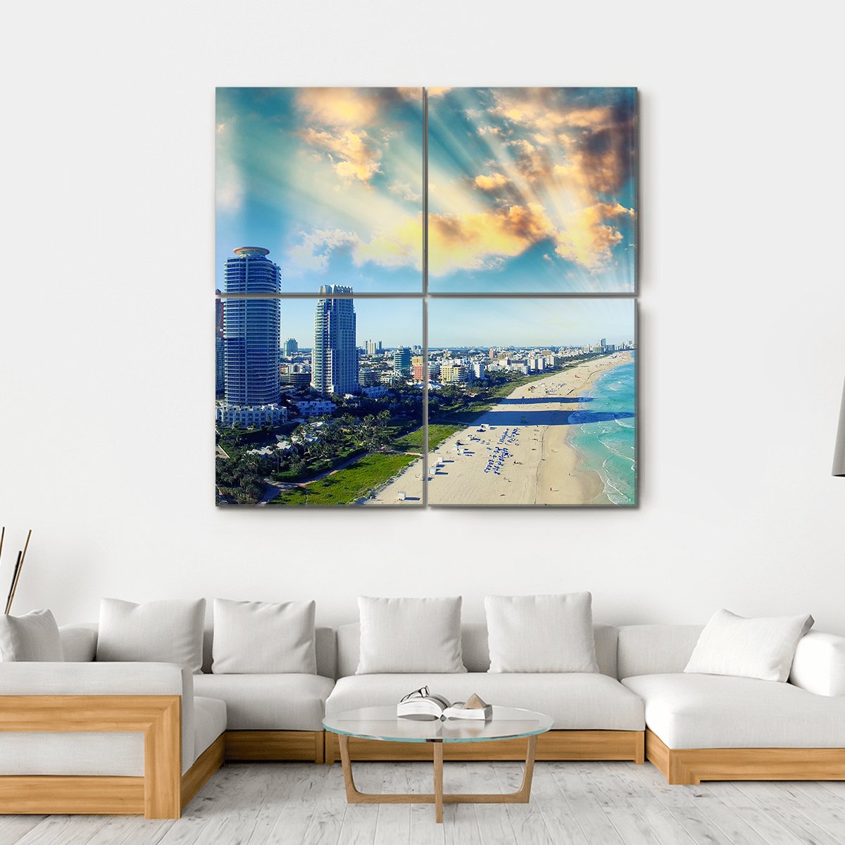 View Of Miami Beach Canvas Wall Art-4 Square-Gallery Wrap-17" x 17"-Tiaracle