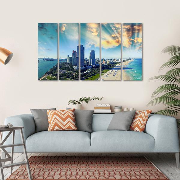 View Of Miami Beach Canvas Wall Art-5 Horizontal-Gallery Wrap-22" x 12"-Tiaracle