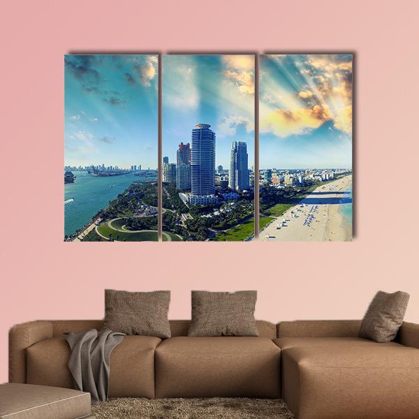 View Of Miami Beach Canvas Wall Art-3 Horizontal-Gallery Wrap-37" x 24"-Tiaracle