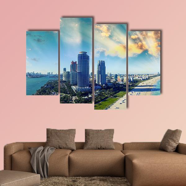 View Of Miami Beach Canvas Wall Art-4 Pop-Gallery Wrap-50&quot; x 32&quot;-Tiaracle