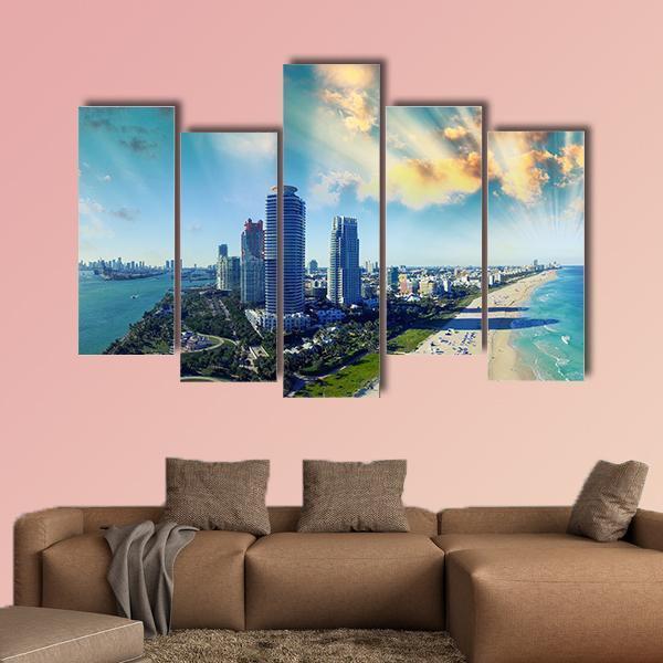 View Of Miami Beach Canvas Wall Art-5 Pop-Gallery Wrap-47&quot; x 32&quot;-Tiaracle