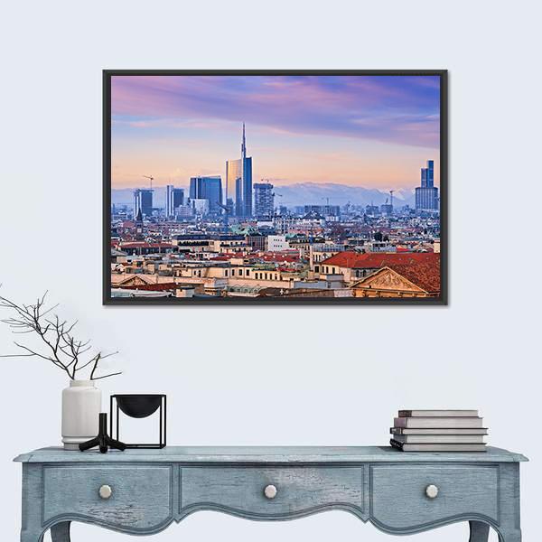 View Of Milans Business District Canvas Wall Art-1 Piece-Floating Frame-24" x 16"-Tiaracle