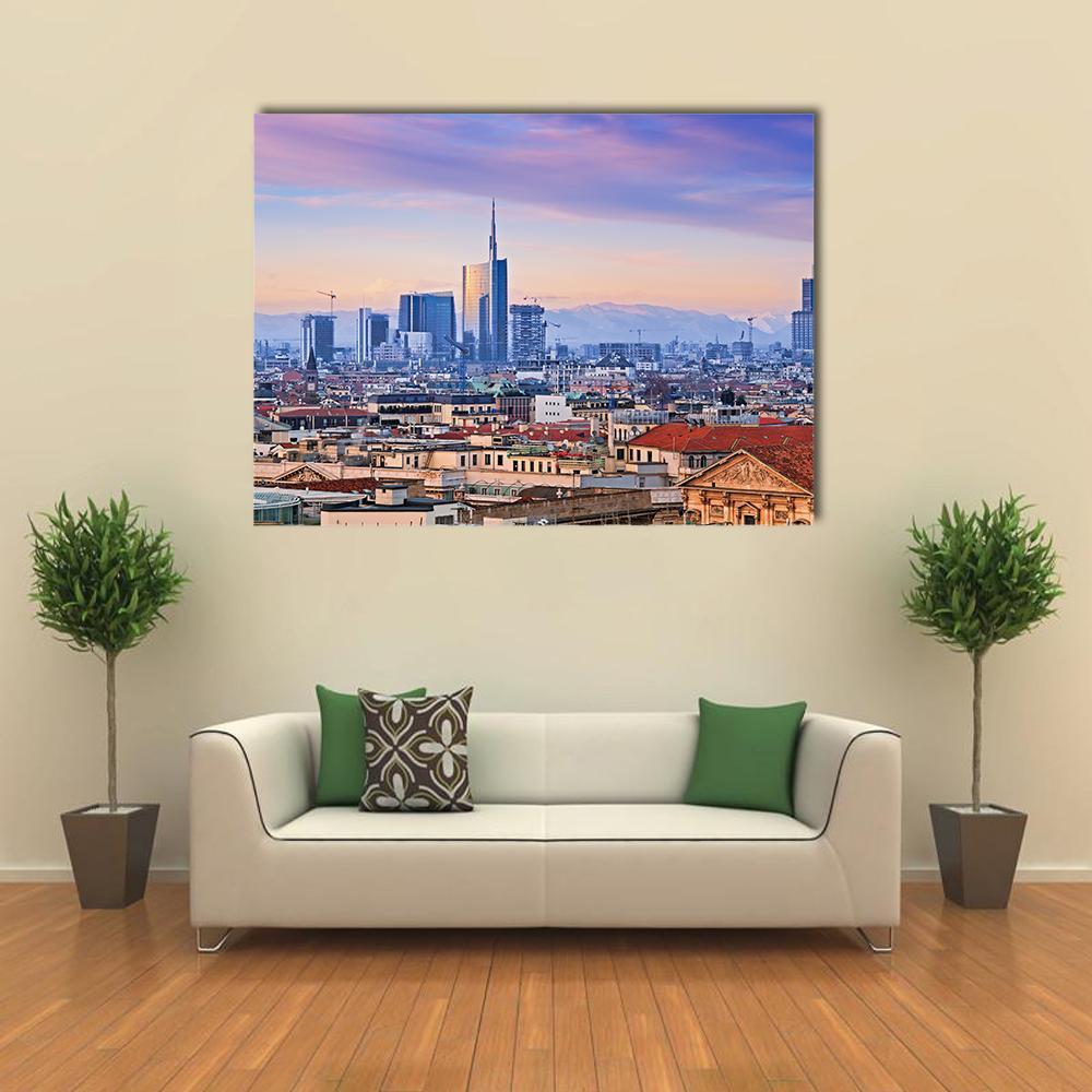 View Of Milans Business District Canvas Wall Art-1 Piece-Gallery Wrap-48" x 32"-Tiaracle