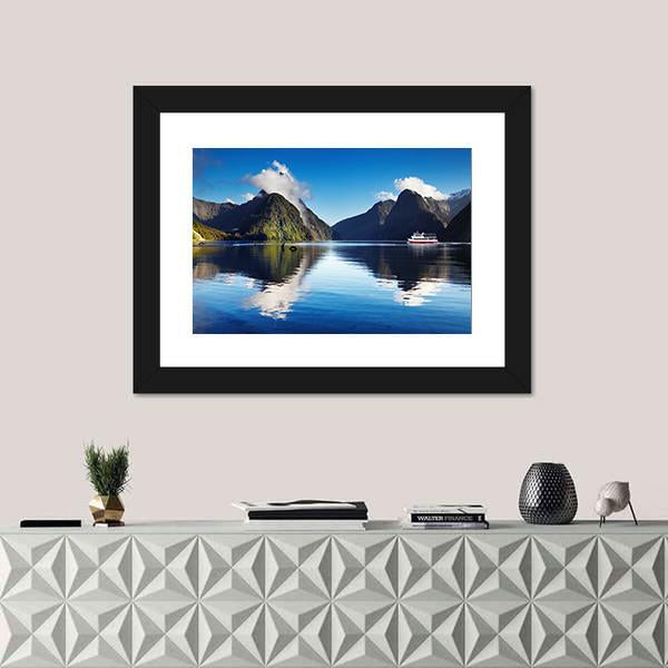 View Of Milford Sound Canvas Wall Art-1 Piece-Framed Print-20" x 16"-Tiaracle