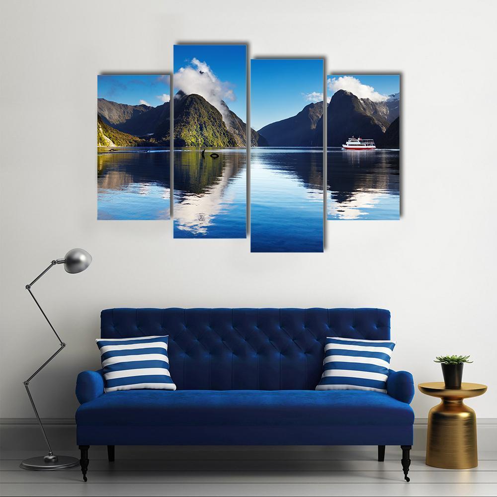 View Of Milford Sound Canvas Wall Art-4 Pop-Gallery Wrap-50" x 32"-Tiaracle