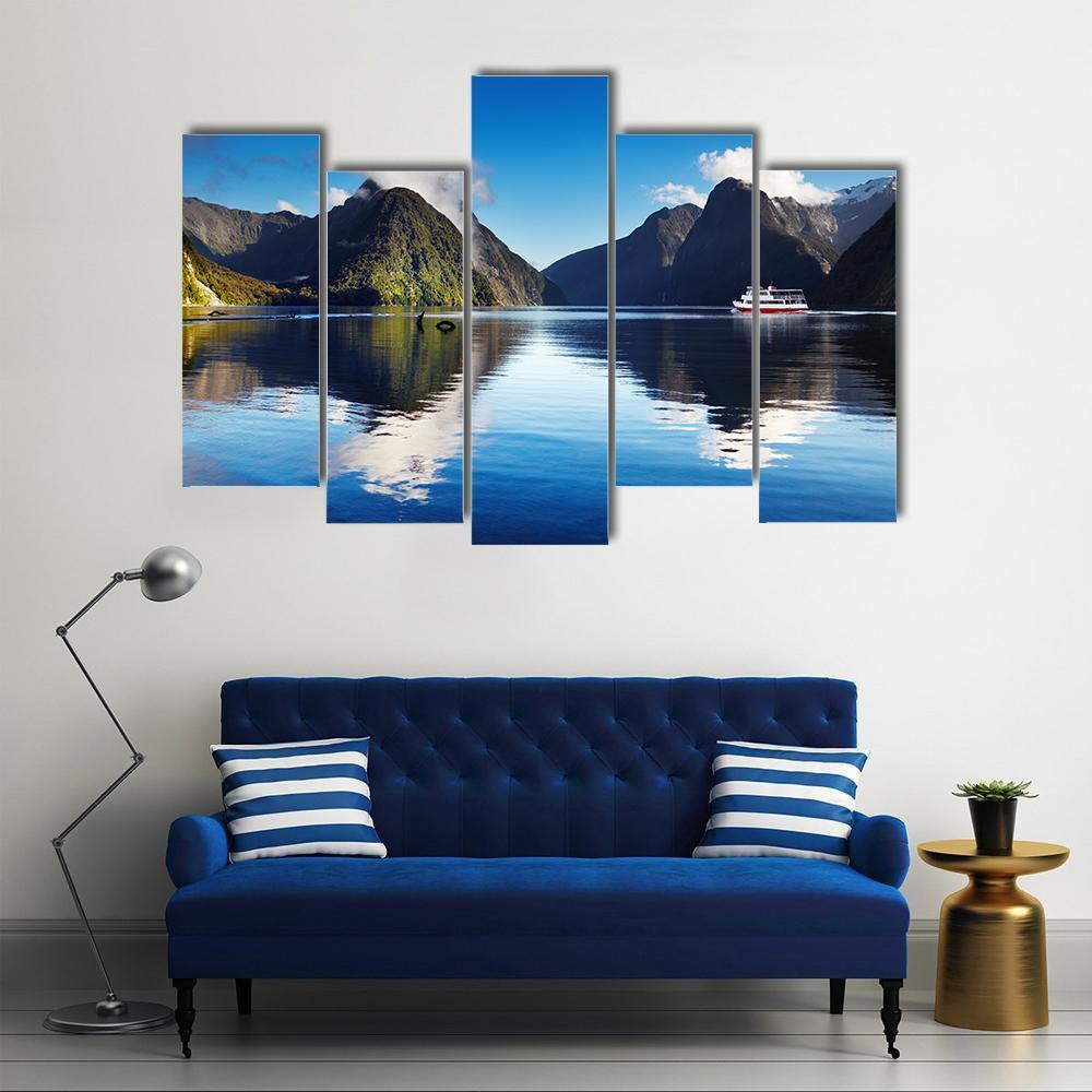 View Of Milford Sound Canvas Wall Art-5 Pop-Gallery Wrap-47" x 32"-Tiaracle